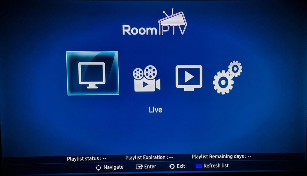 page d'acceuil de l application room iptv