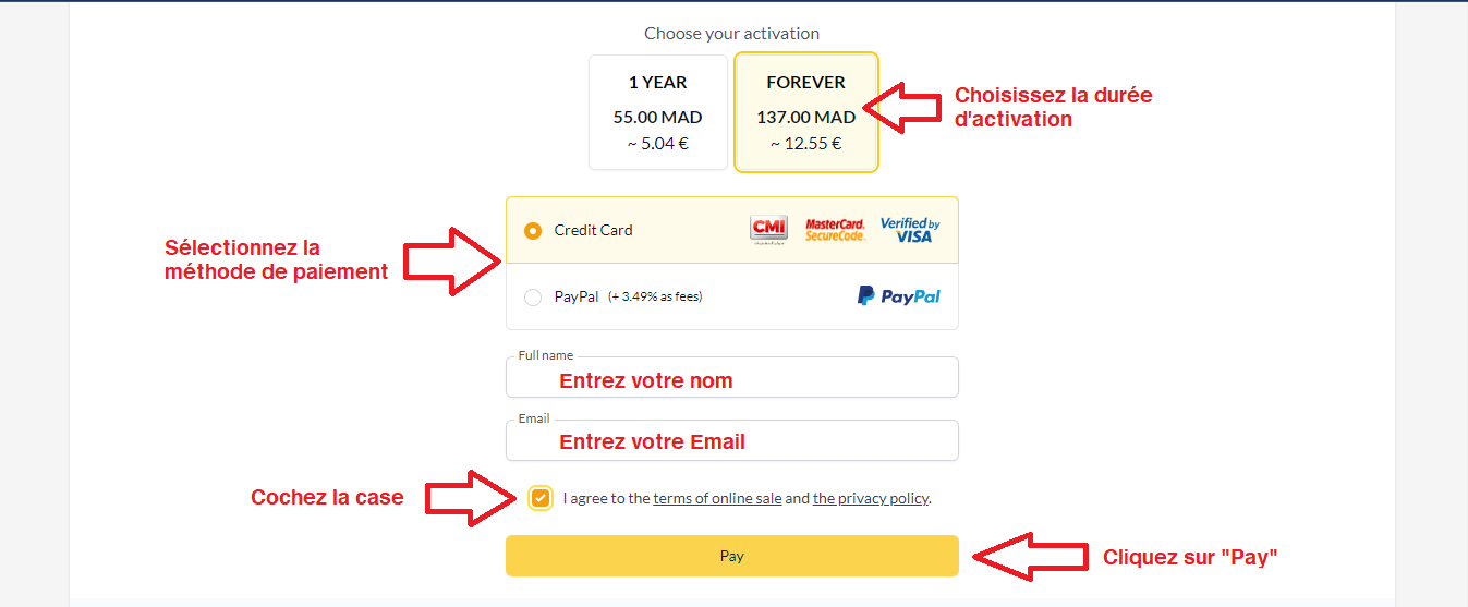 paiement activation